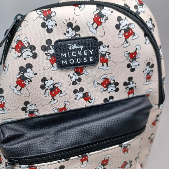 Disney Mickey Mouse Backpack BioWorld Cream Black Red Mini Bag NEW - Picture 6 of 16